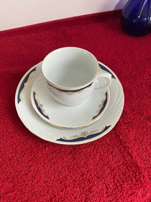 Eleganckie Trio Porcelanowe ROYAL P.X.A. Kobalt i Złoto - Stan Idealny