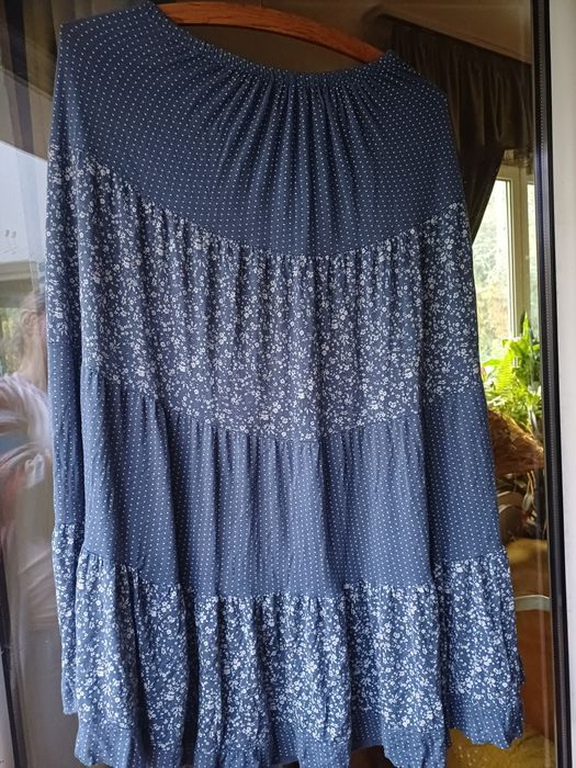 Spódnica niebieska chabrowa dluga bawelna kwiaty