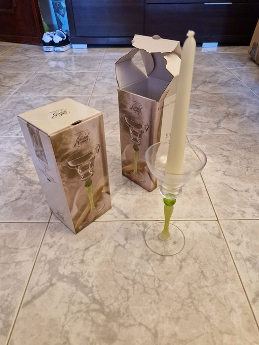 Castiçal com pé verde Cristal D'arques