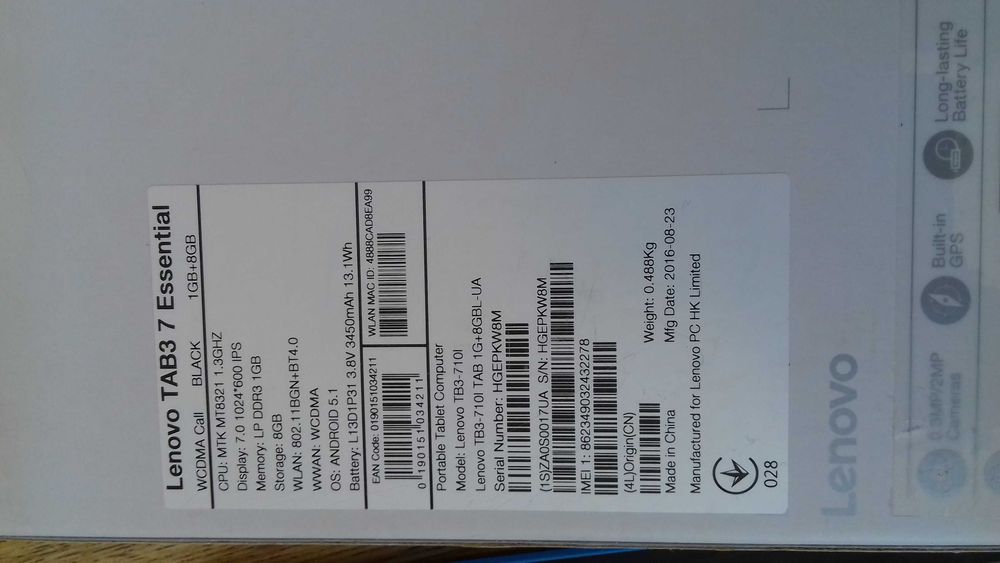Планшет Lenovo tab 3