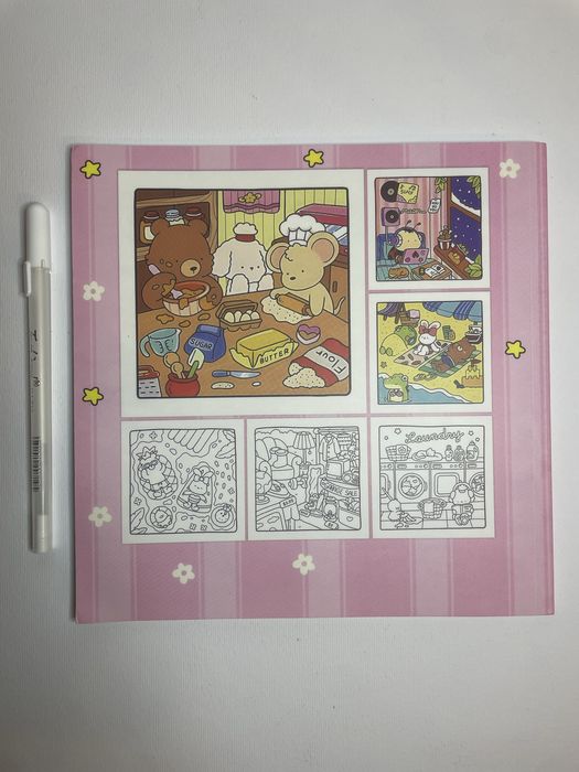 Livro de colorir Cozy Friends e caneta branca NOVOS