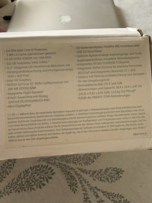 Apple MacBook Pro 15” A1286 (Mid 2010) Intel Core i5 / 4GB / 320GB