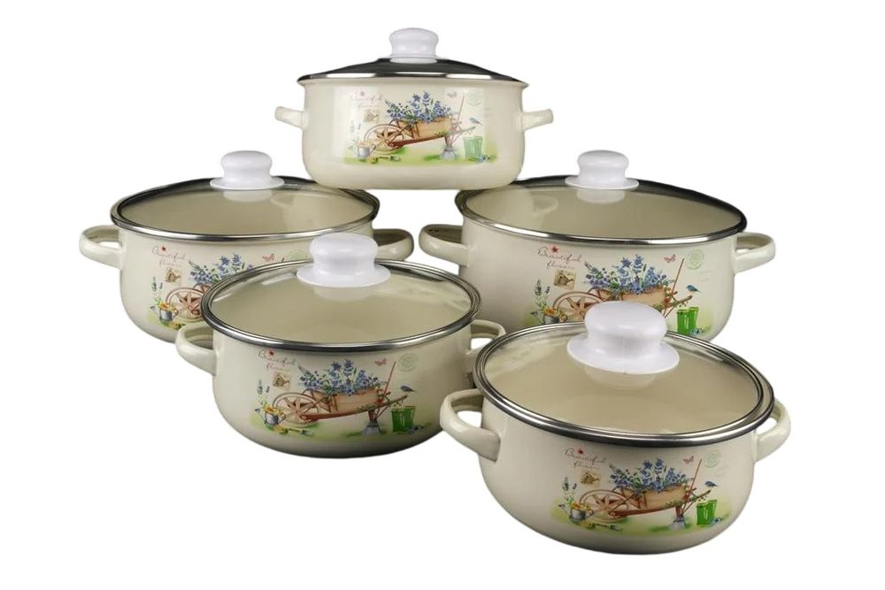 Набор эмалированных кастрюль, 10 предметов