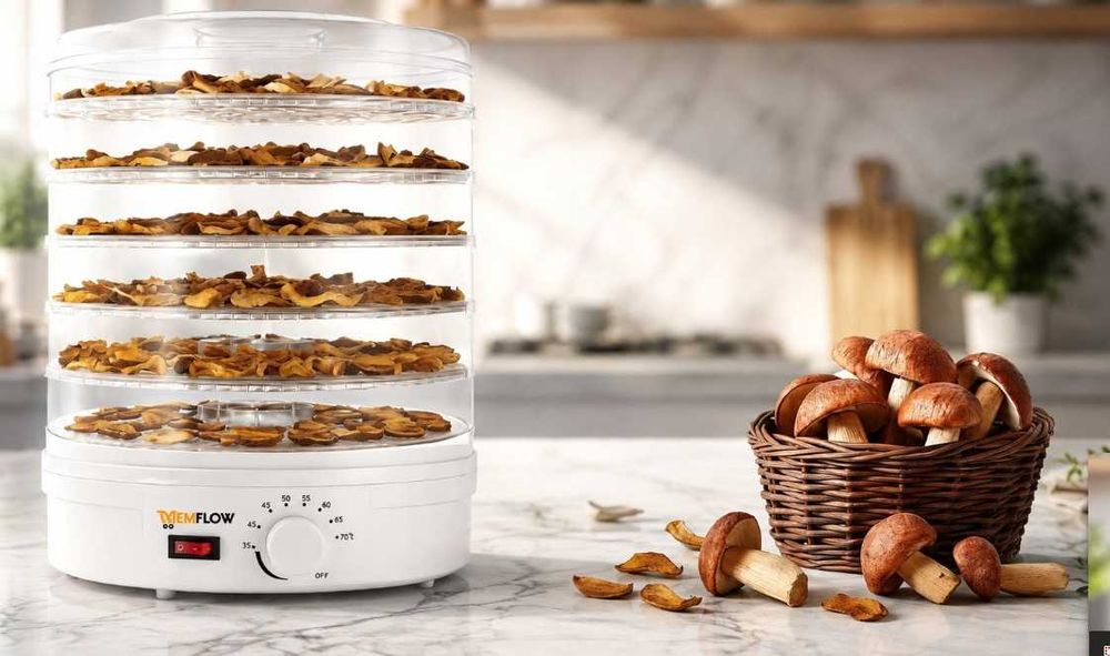 Nowa Suszarka Do Grzybów Owoców Warzyw 500W 6 Sit Regulacja 35-70°C Dehydrator Spożywczy Do Ziół Mięsa