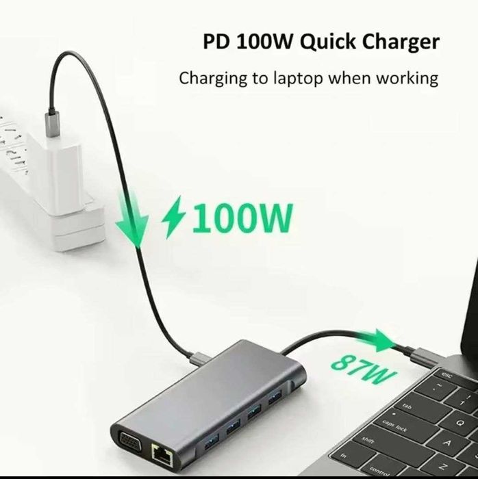 Универсальный хаб 11-в-1: 4K, USB 3.0, с гигабитным Ethernet и PD 100W