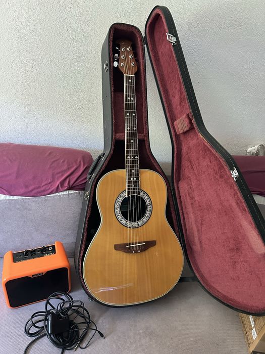 Piękna gitara elektroakustyczna PEREŁKA z mini piecem