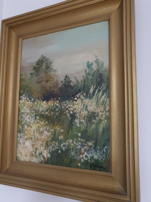 Obraz olejny na płótnie w ramie Łąka