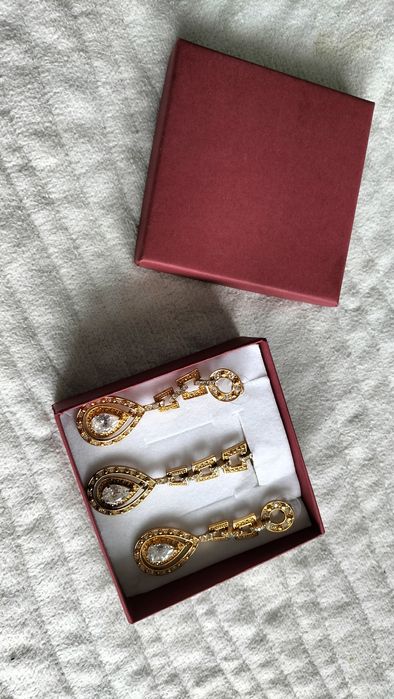 Zestaw biżuterii złoto + cyrkonie łańcuszek + para kolczyków prezent