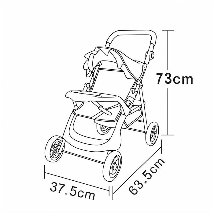 Металева Коляска для ляльок до 50 см, зі столиком, з кошиком, складана