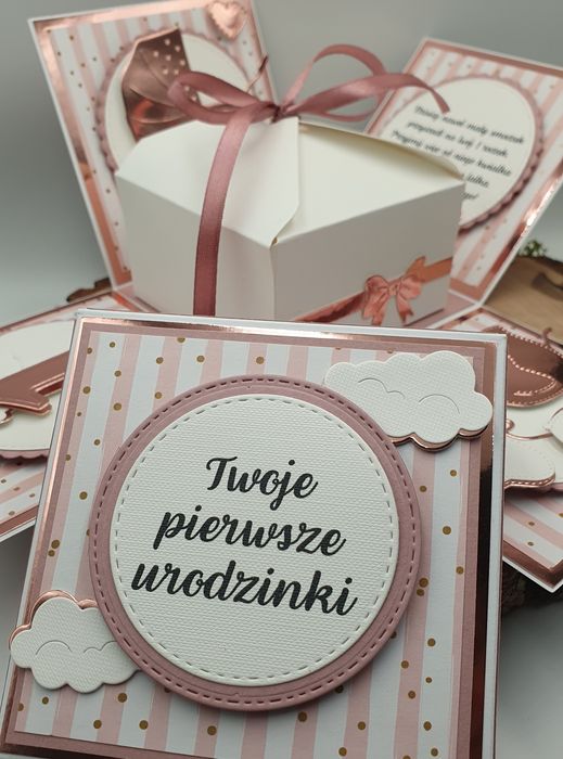 Exploding box prezent ROCZEK dziewczynki lustrzane różowe złoto