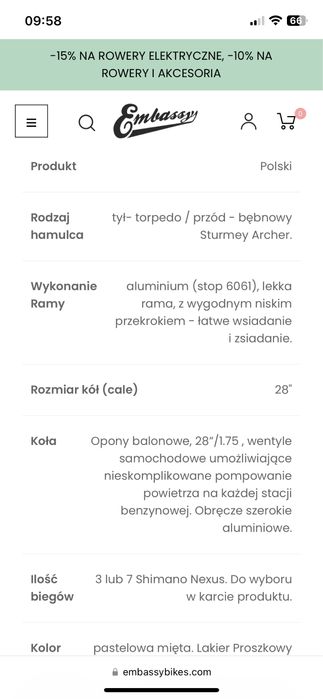 Rower cruisier miejski embassy damski aloha 28’’  stan bardzo dobry