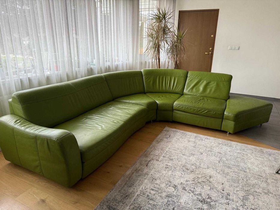 Kanapa narożnik zielona skóra