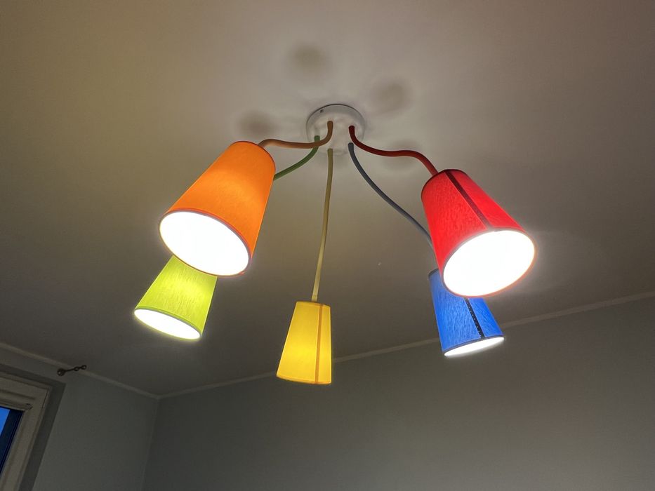 Lampa, żyrandol kolorowy x5 + kinkiet x1