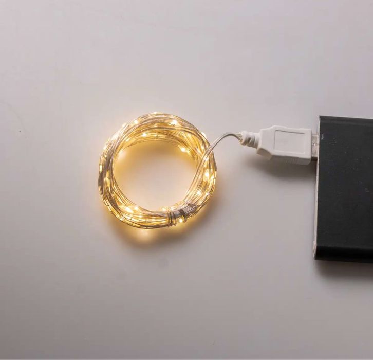 Гірлянда Роса нитка 100 LED довжина 10 м від USB зелена, жовтий білий