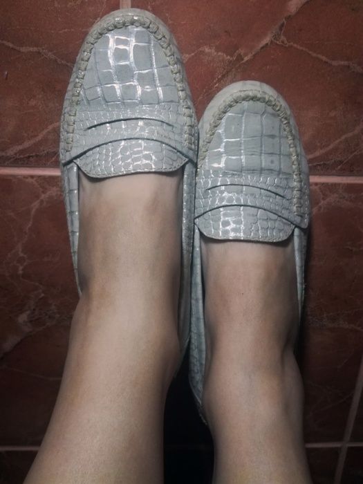 Кожаные лоферы туфли балетки нубук рептилия