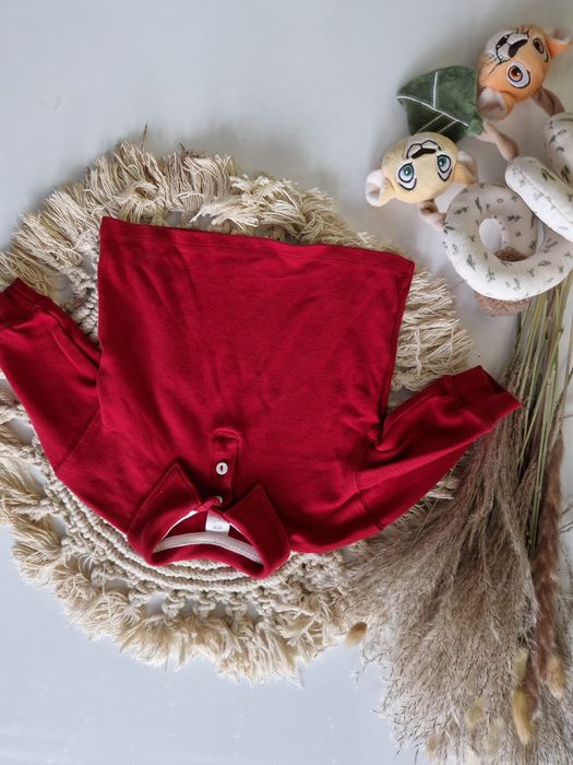 Czerwona bawełniana bluzka polo na długi rękaw z kołnierzykiem H&M