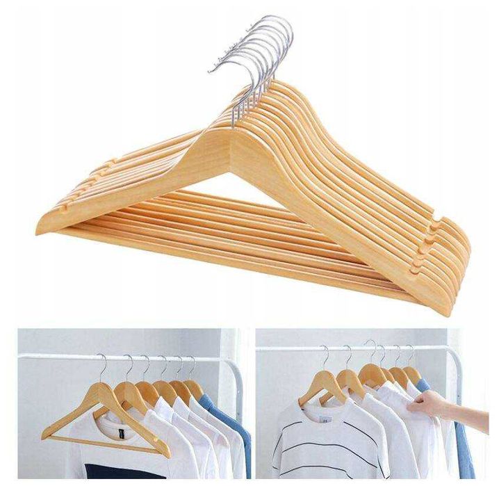 Wieszaki na ubrania drewniane ubraniowe 10 sztuk zestaw