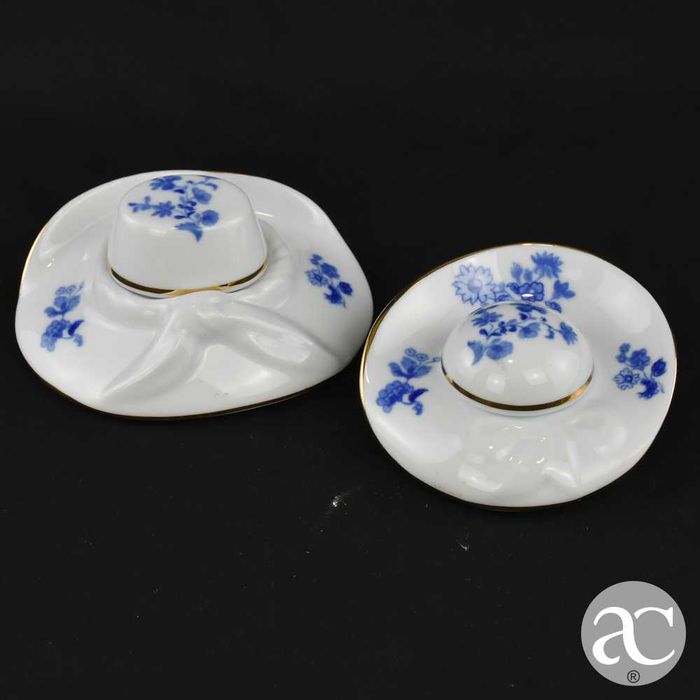 Conjunto de 2 caixas com tampa Porcelana Vidal Arte, forma de chapéu