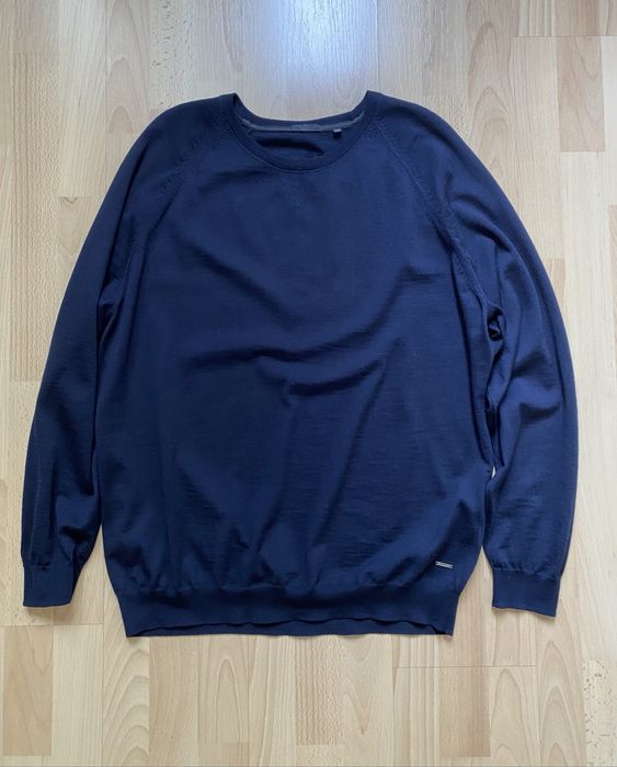 Чоловічий джемпер світшот Hugo Boss із тонкої мериносової вовни (100% Virgin Wool), темно-синій, XXL