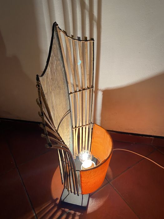 Kolekcjonerska lampa bambusowa handmade vintage materiałowa