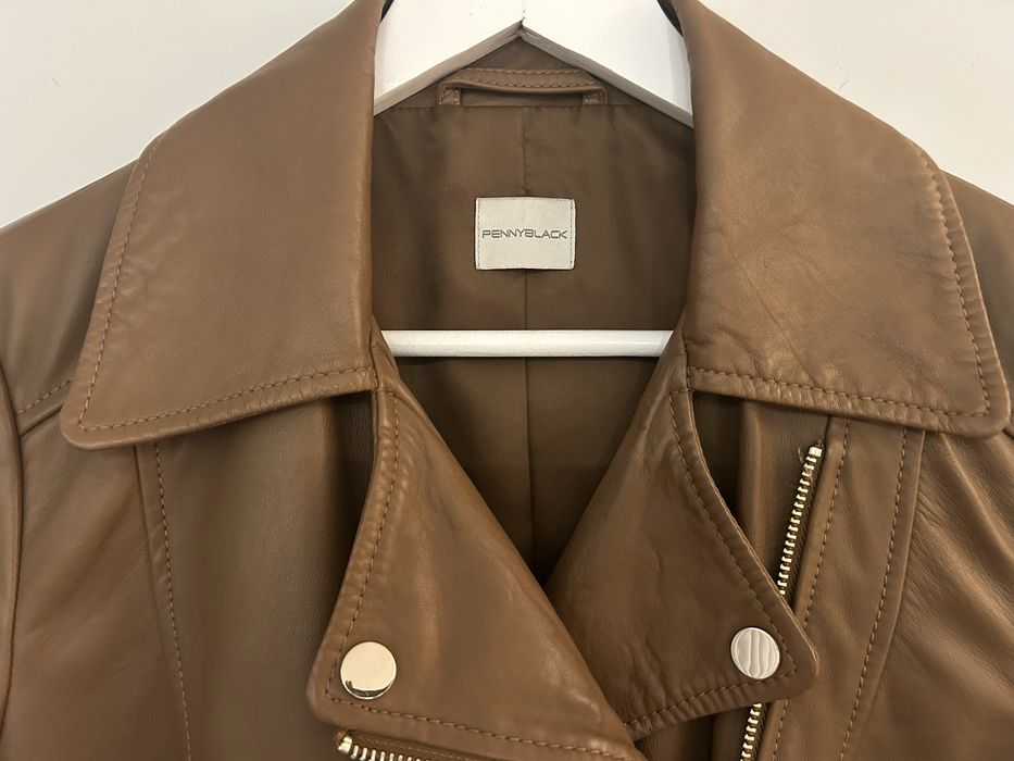Casaco biker Pennyblack em pele genuína – Camel – Tamanho 42 IT