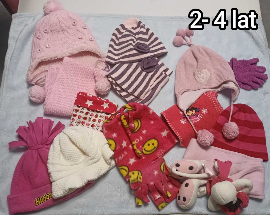 Czapki szaliki dziewczynka, zestawy czapki i szaliki, od 2 do 4 lat