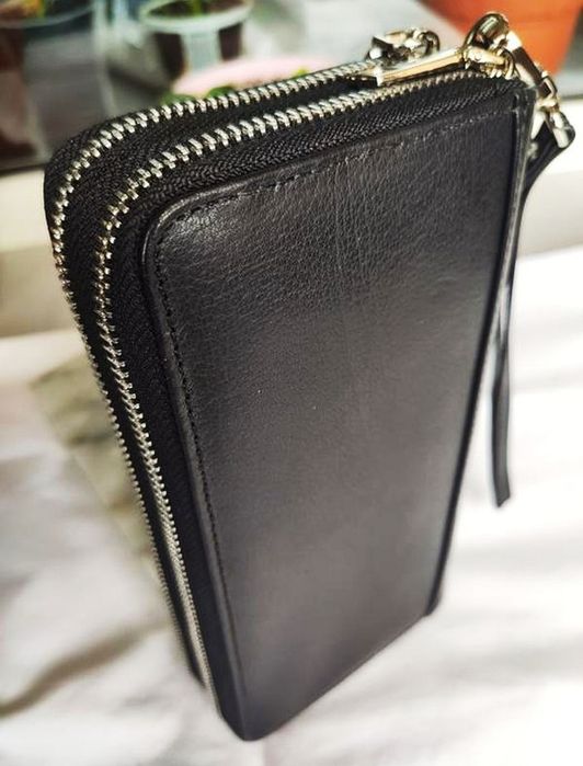 Кожаный кошелек (гаманець) универсальный. Цвет - Черный