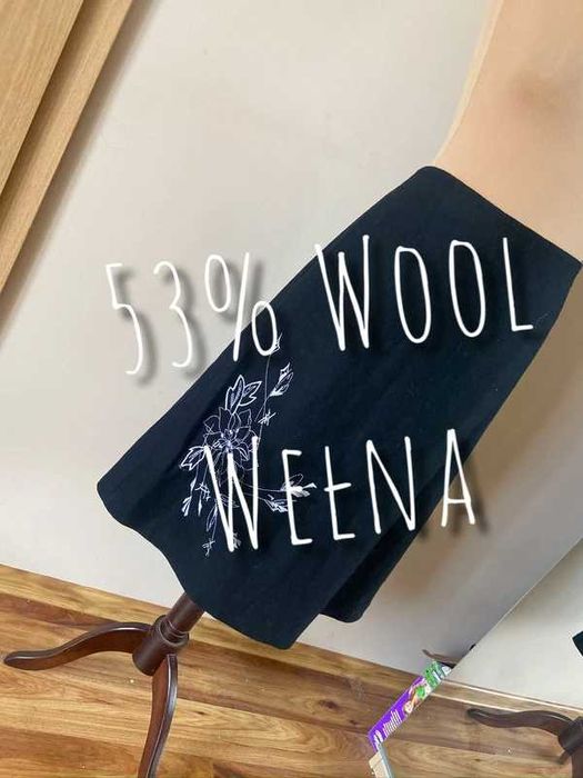 midi trapez wool welna 40 42 +size haft spodnica