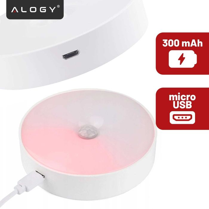 Lampka LED z Czujnikiem Ruchu Nocna Bezprzewodowa Ciepła 3000K USB 8cm