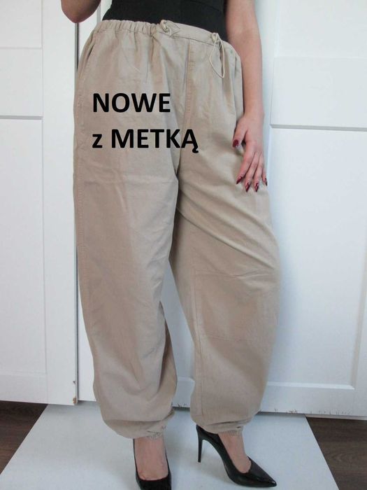 Primark beżowe szerokie spodnie spadochronowe cargo 12 L XL nowe
