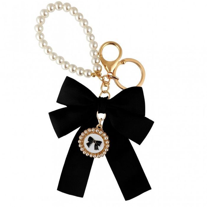 Brelok do kluczy z czarną KOKARDĄ i perłami BRL362CZ