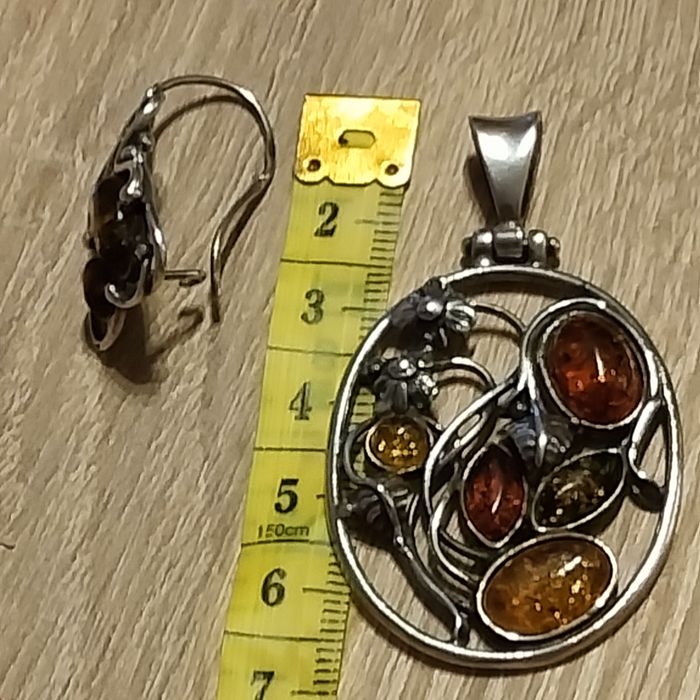 Stary zestaw srebro i bursztynu bałtyckiego