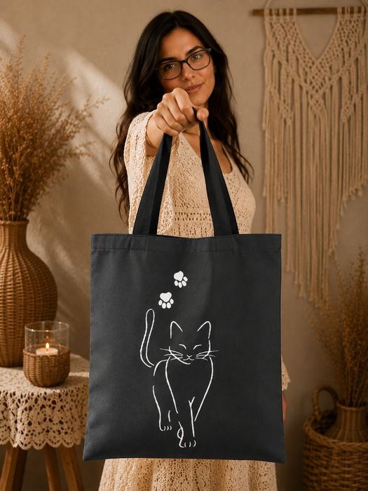 Grafitowa torba shopper kot łapki eko torba na zakupy