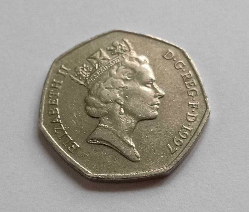 Srebna Moneta 925 (8g) 50 pensów Królowa Elżbieta II