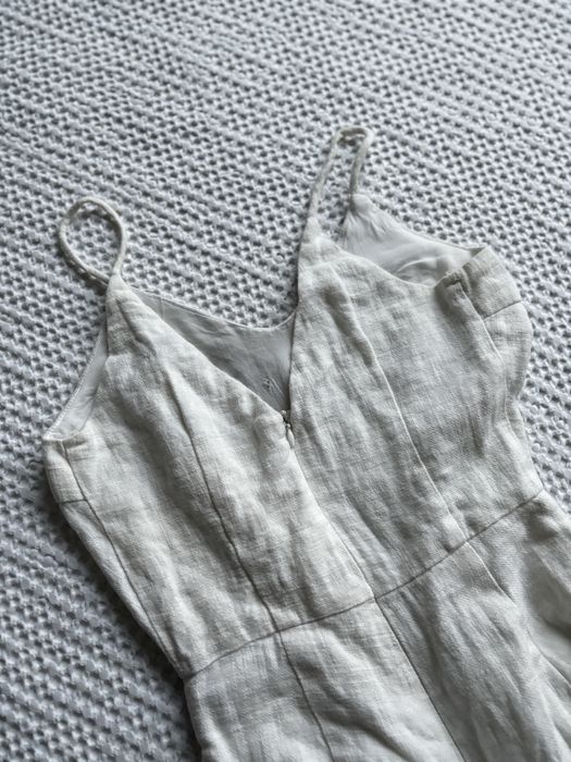 Kombinezon len boho haft piękny lato xs 34 ecru biały