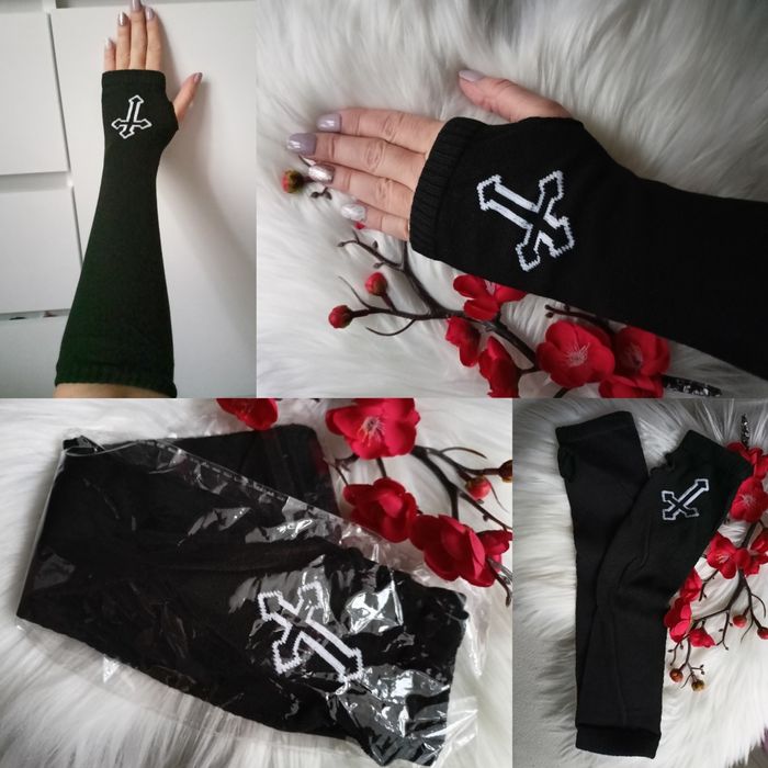 Długie czarne damskie rękawiczki, mitenki, nowe