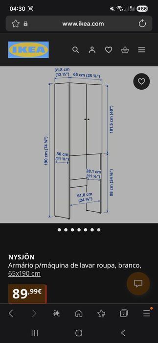 Armário para Máquina de Lavar Roupa (IKEA NYSJÖN)
