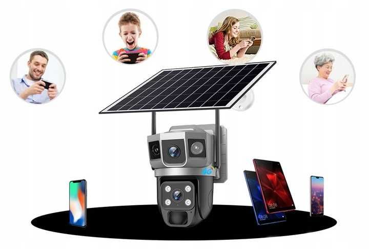 BEZPRZEWODOWA Kamera 4g LTE na kartę SIM solarna 2 obiektywy aplikacja