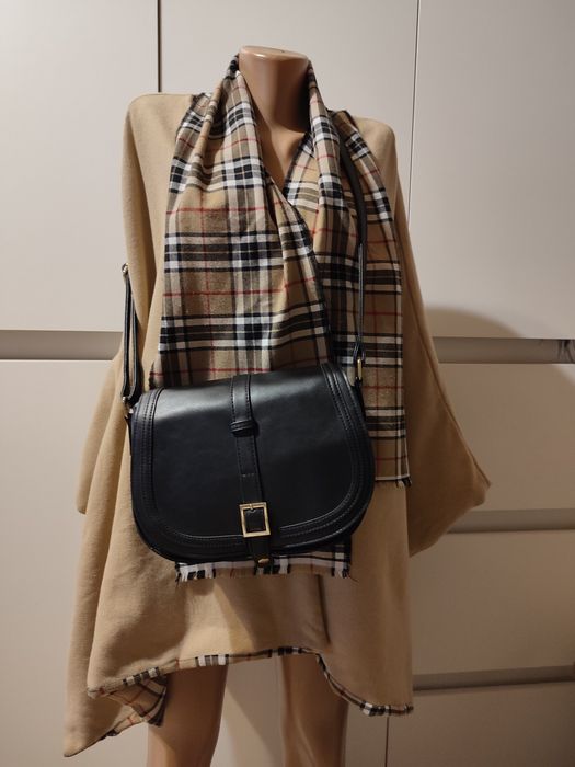 Пальто пончо кашемир шерсть в стиле Burberry в клетку с шарфом винтаж