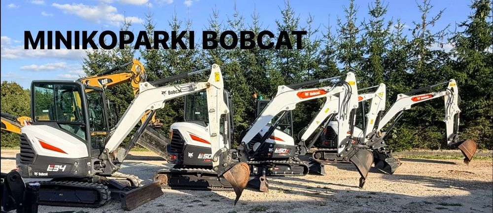Bobcat Minikoparka Bobcat e50Z 5ton e55 e60 Cat 303.5 304  305 3xłyżki Ramię LOONG dodatkowe linie hydr wyjścia AUX1 + 2 przeciw waga MAX-dociążenie gąsienice 85% od nowości 1 właściciel z Niemiec Auto IDLEE po serwisie Widły wiertnica grabie i inne za do