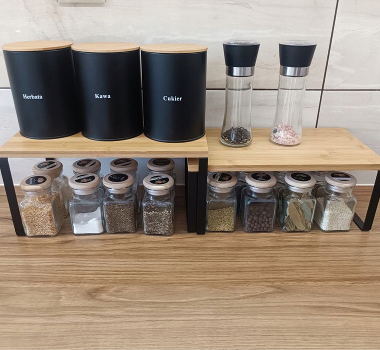 Półka kuchenna na blat bambus metal organizer 2 szt