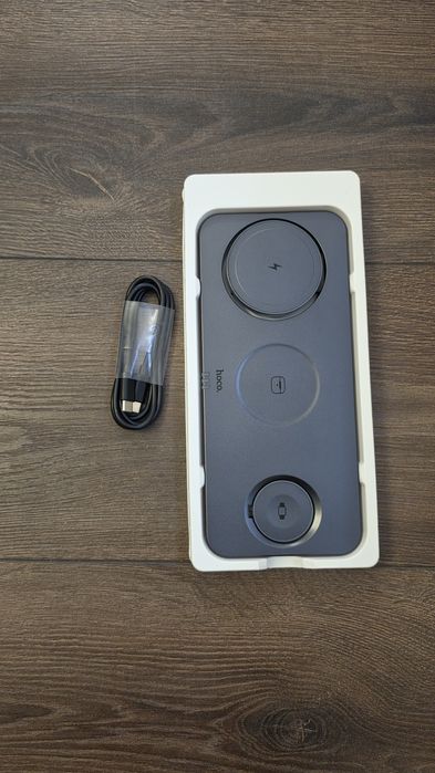 Бездротовий зарядний пристрій Hoco CQ22 3в1 магнітний, 15 Вт, Qi, MagSafe