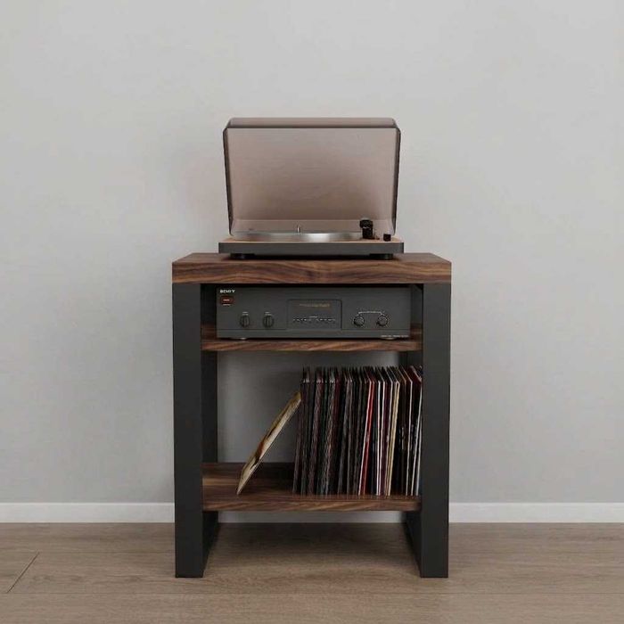 Regał hi-fi stolik na gramofon i płyty winylowe