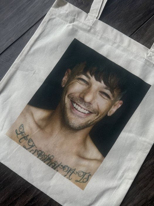 Torba tote bag louis tomlinson beige black cotton bawelna