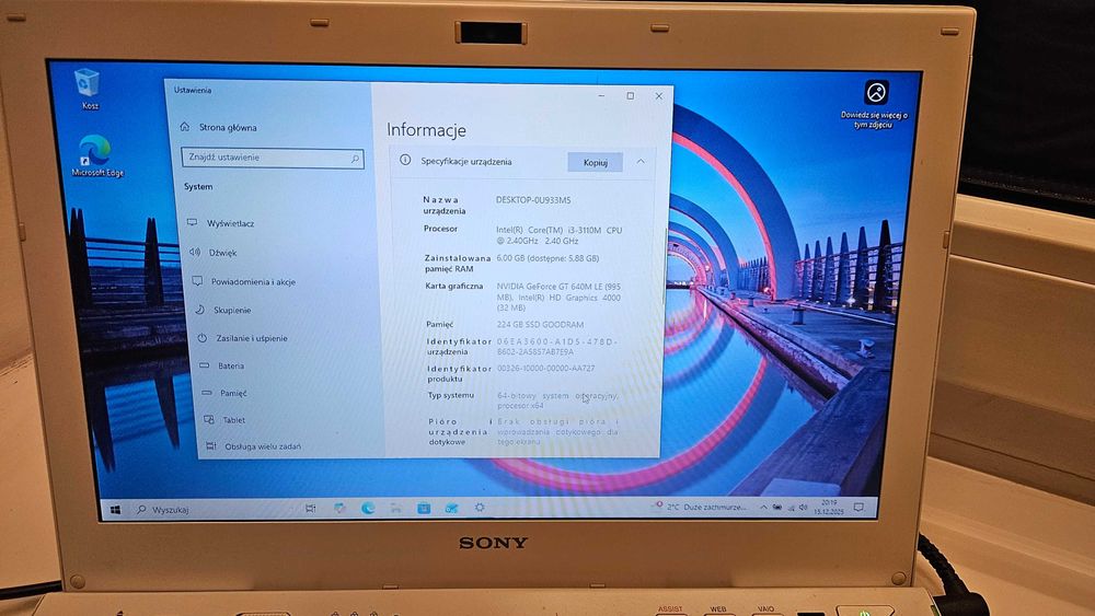 Laptop Sony Vaio SVS1312G3EW SSD 256GB WIN 10
