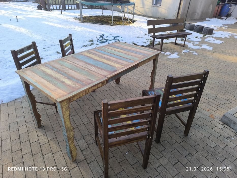 Nowy zestaw do jadalni stół i 4 cztery krzesła drewni odzyskane kolor