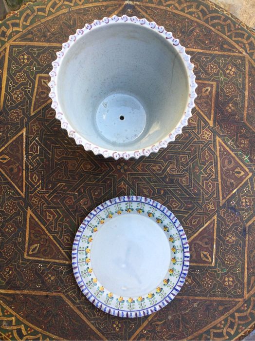 Vaso com Prato Faianca Carvalhinho Marcado Porto 1939 16 cm