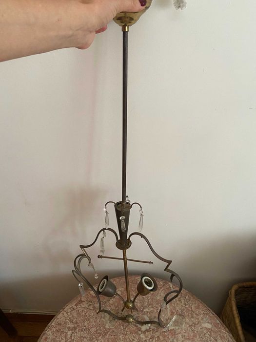 Candeeiro antigo de tecto com pingentes de vidro