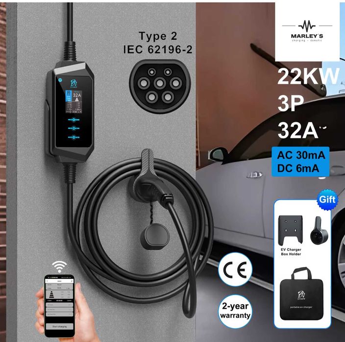 Carregador Portátil 22 kw - 32A - Trifasico c/APP Eletricos/ Hibridos