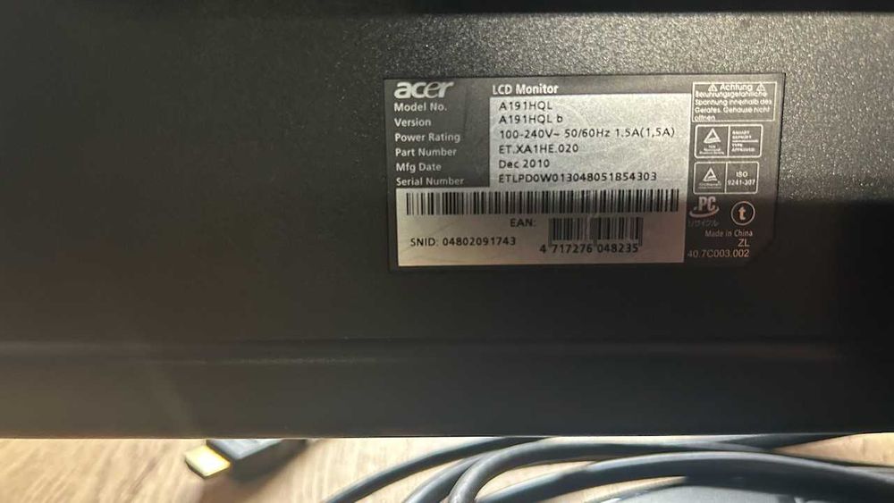 Monitor Acer A191HQL - używany, sprawny